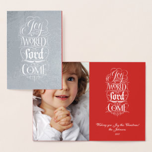 Carte Dorée Joie au monde Noël argent religieux