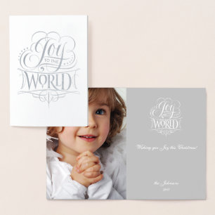 Carte Dorée Joie au monde Silver Foil Calligraphie de Noël