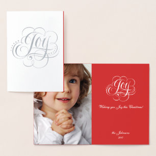 Carte Dorée Joie au monde Silver Red Noël Calligraphie