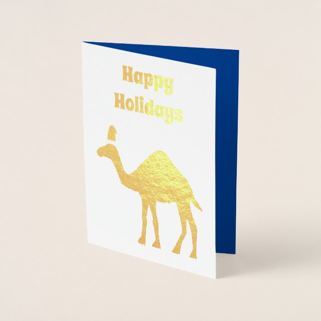 Carte Dorée Joli Camel de Noël personnalisé (Devant)
