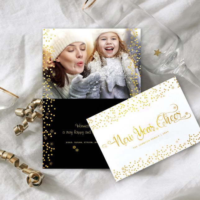 Carte Dorée Jour de l'an Joyeux photo Gold Script Snowflakes R (Créateur téléchargé)