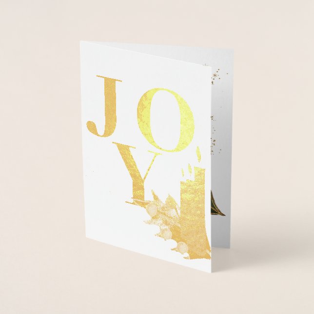 Carte Dorée Joy Golden Candles Holly Berries Noël (Devant)
