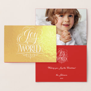 Carte Dorée Joy to the World - Calligraphie religieuse de Noël
