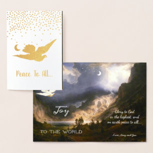 Carte Dorée Joy To the World Noël Vacances Véritable Or