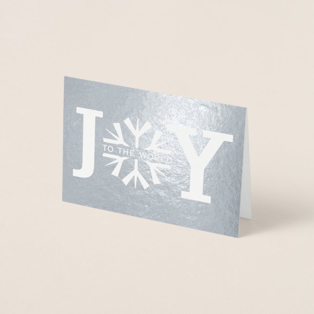 Carte Dorée Joy to the world snowflake moderne Noël argent (Devant)