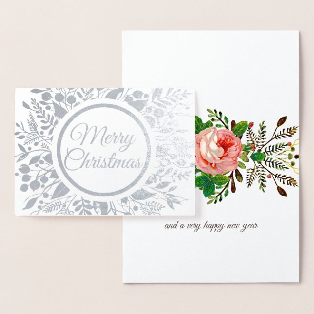 Carte Dorée Joyeuse couronne de Noël Floral (Affichage)