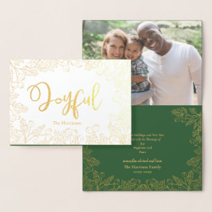 Carte Dorée Joyeuse Gold Winter Berries Green Christmas Photo