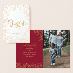 Carte Dorée Joyeuse Gold Winter Berries Red Christmas Photo