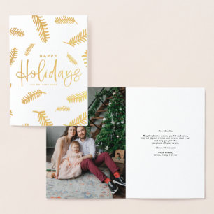 Carte Dorée Joyeuses fêtes de Noël en lettres et en aiguilles 
