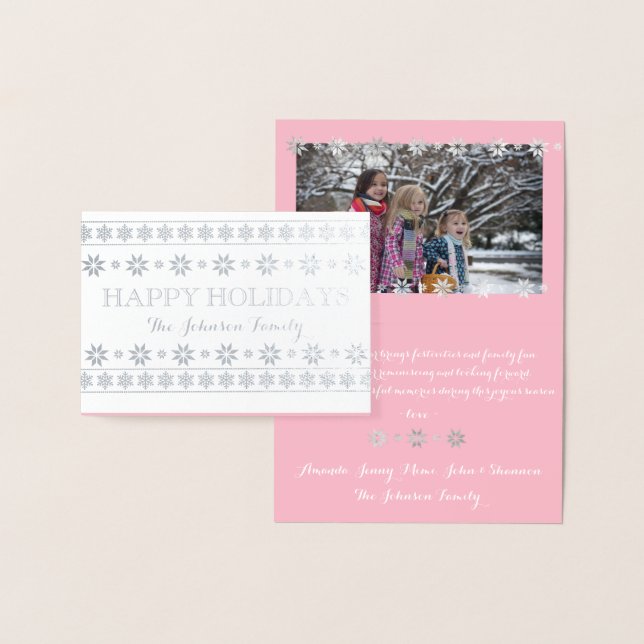 Carte Dorée Joyeuses vacances Photo Neige rose blanc Scandynav (Affichage)