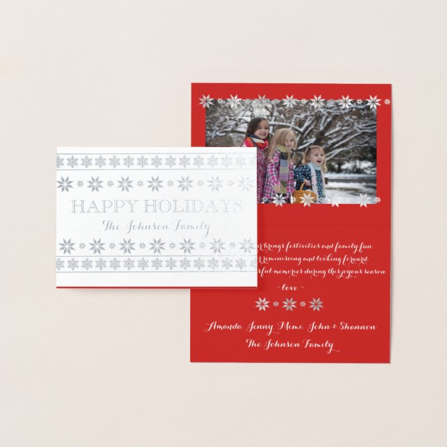 Carte Dorée Joyeuses vacances Photo Neige Rouge Blanc Scandyna (Affichage)