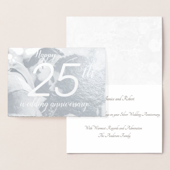 Carte Dorée Joyeux 25e anniversaire Silver Photo personnalisée (Affichage)