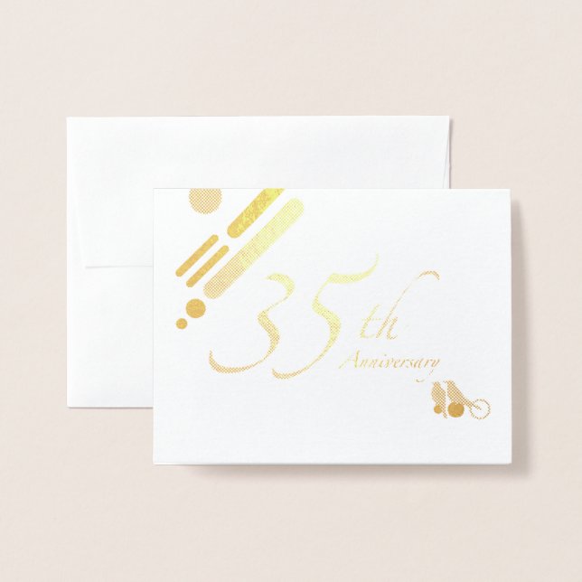 Carte Dorée Joyeux 35e anniversaire Mod Birds (Devant avec enveloppe)