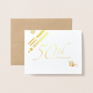 Carte Dorée Joyeux 50e Anniversaire d'or Oiseaux de Mod