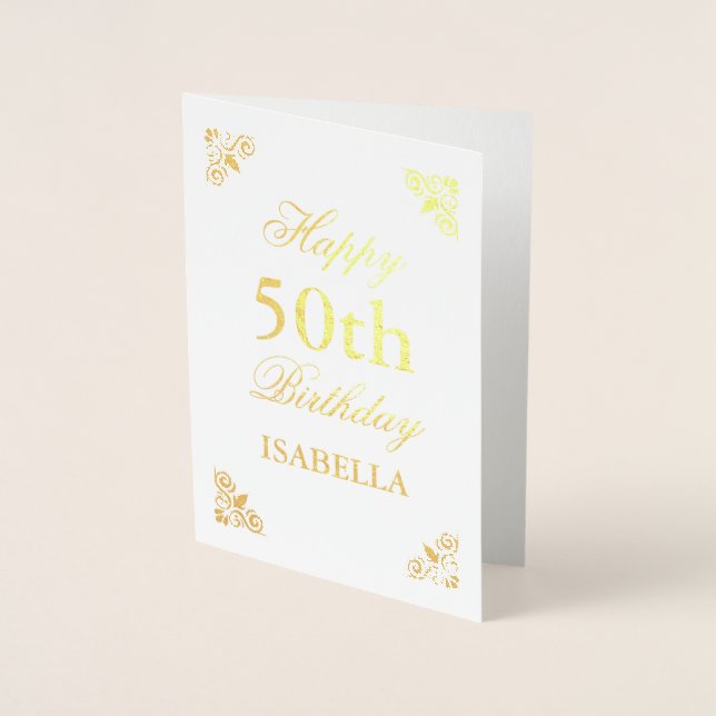 Carte Dorée Joyeux 50e anniversaire Elegant (Devant)