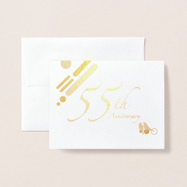 Carte Dorée Joyeux 55e anniversaire Mod Birds (Devant avec enveloppe)