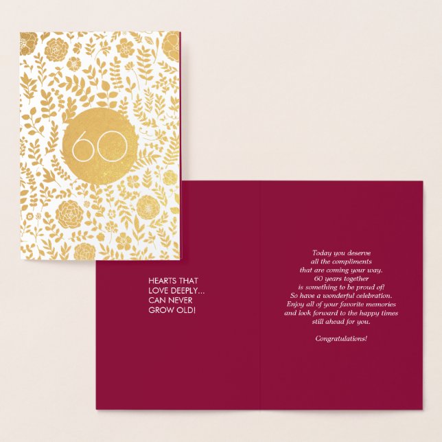 Carte Dorée Joyeux 60e anniversaire de Mariage luxe (Affichage)