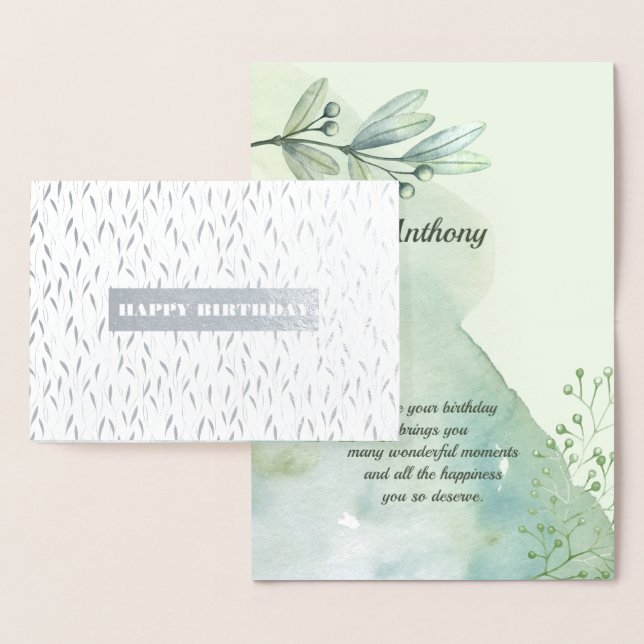 Carte Dorée Joyeux anniversaire. Aquarelle Botanique Luxe (Affichage)