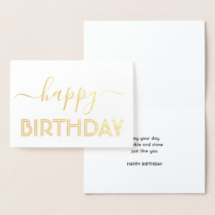 Carte Dorée Joyeux Anniversaire Chic Script Minimal Glam Or Re