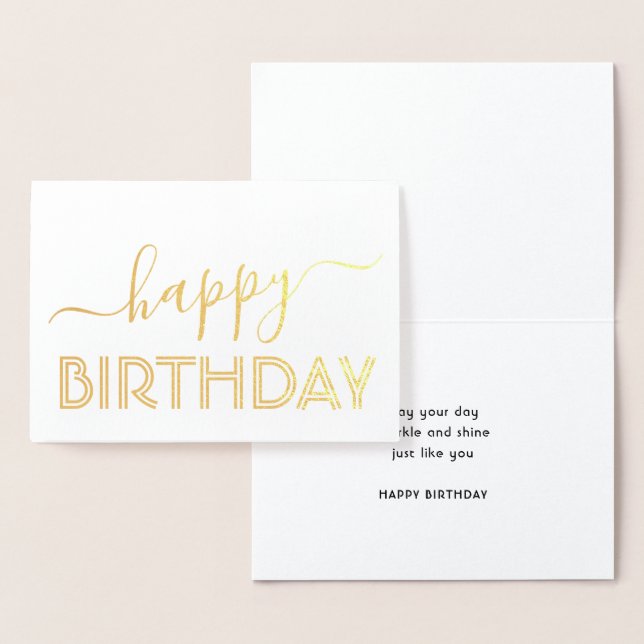Carte Dorée Joyeux Anniversaire Chic Script Minimal Glam Or Re (Affichage)