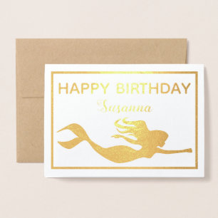 Carte Dorée Joyeux anniversaire de sirène élégante d'or vrai