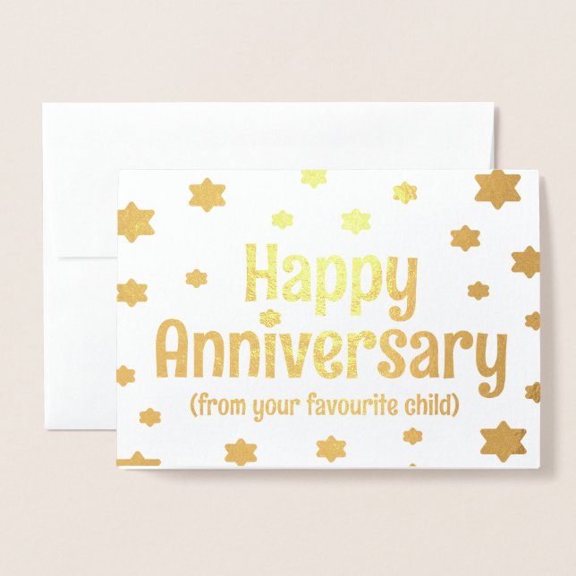 Carte Dorée Joyeux Anniversaire d'or drôle maman et papa (Devant avec enveloppe)