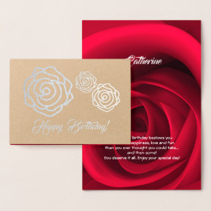 Carte Dorée Joyeux anniversaire. Elégant Rose rouge luxe