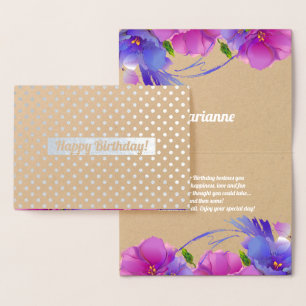 Carte Dorée Joyeux anniversaire. Luxe floral
