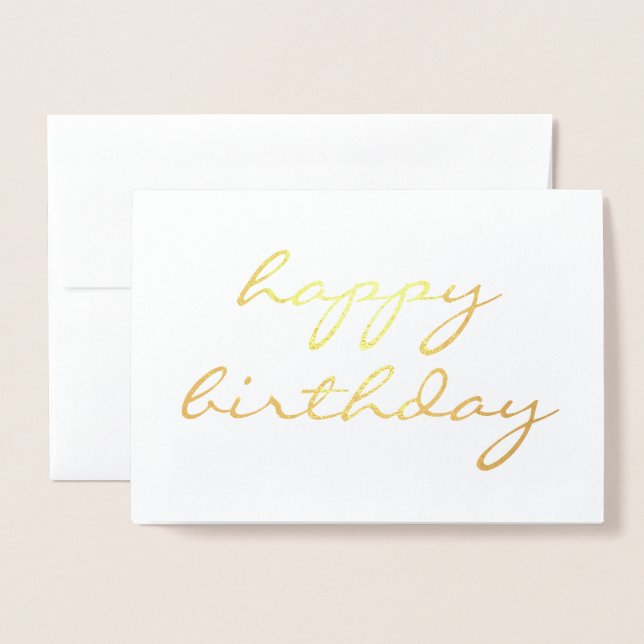 Carte Dorée Joyeux anniversaire simple calligraphie Gold Foil  (Devant avec enveloppe)