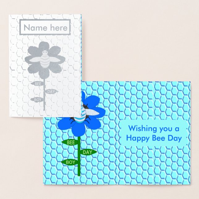 Carte Dorée Joyeux Bee Day Boy Blue Birthday Bumblebee Custom (Affichage)