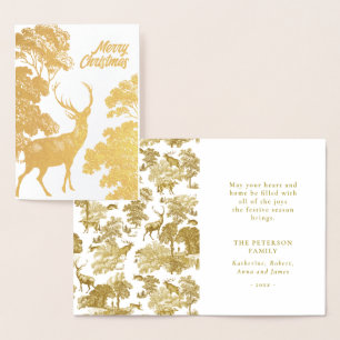 Carte Dorée Joyeux cerf de Noël en or dans le bois