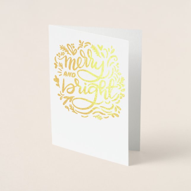 Carte Dorée Joyeux et brillant Noël manuscrit doré (Devant)
