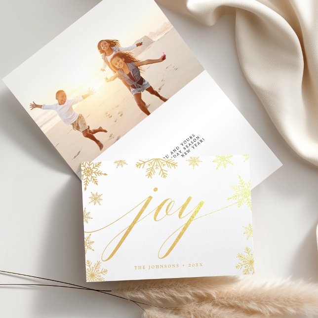 Carte Dorée Joyeux flocon de neige de Noël | Photo Holiday Gol (Créateur téléchargé)