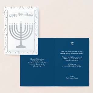 Carte Dorée Joyeux Hanoukka Menorah Vacances Real Argent