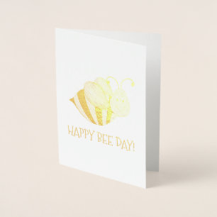 Carte Dorée Joyeux Jour des abeilles rayé Bumblebee Anniversai