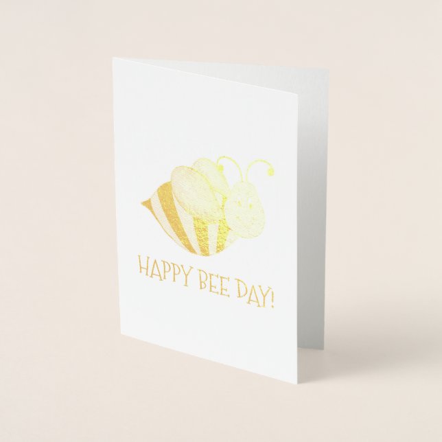 Carte Dorée Joyeux Jour des abeilles rayé Bumblebee Anniversai (Devant)