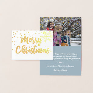 Carte Dorée Joyeux Joyeux Noël Script Photo Coeurs Neige