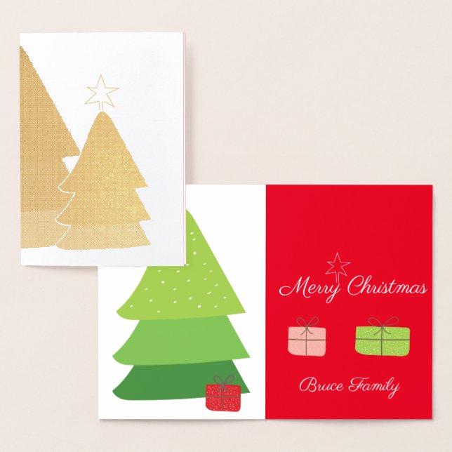 Carte Dorée Joyeux Noël Arbre Étoile Et Cadeaux (Affichage)