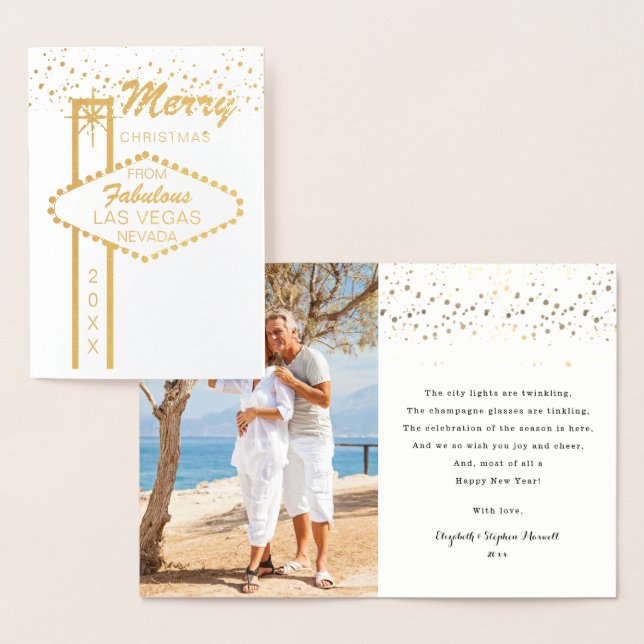 Carte Dorée Joyeux Noël de Las Vegas Photo Foil Card (Affichage)