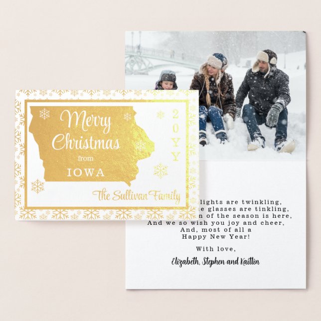 Carte Dorée Joyeux Noël de l'Etat d'Iowa | Photo (Affichage)
