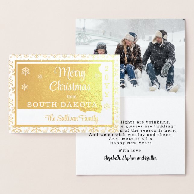 Carte Dorée Joyeux Noël de l'Etat du Dakota du Sud | Photo (Affichage)