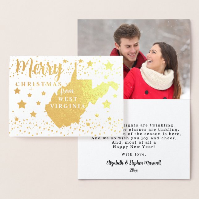 Carte Dorée Joyeux Noël de Virginie Occidentale Photo de l'éta (Affichage)