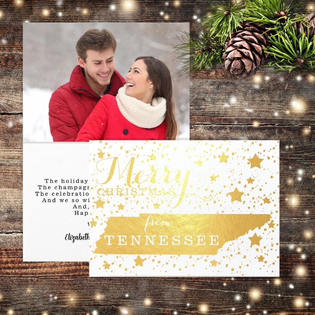 Carte Dorée Joyeux Noël du Tennessee State Outline Photo (Wish your friends and family "Merry Christmas" Tennessee style with this state map design!)