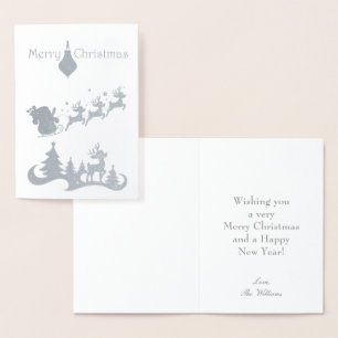 Carte Dorée Joyeux Noël en argent Père Noël Sleigh