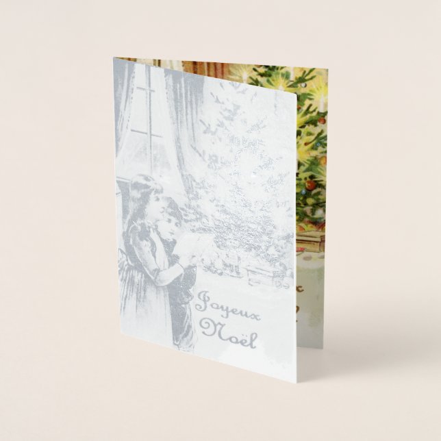 Carte Dorée Joyeux Noël en français - argent de luxe (Devant)