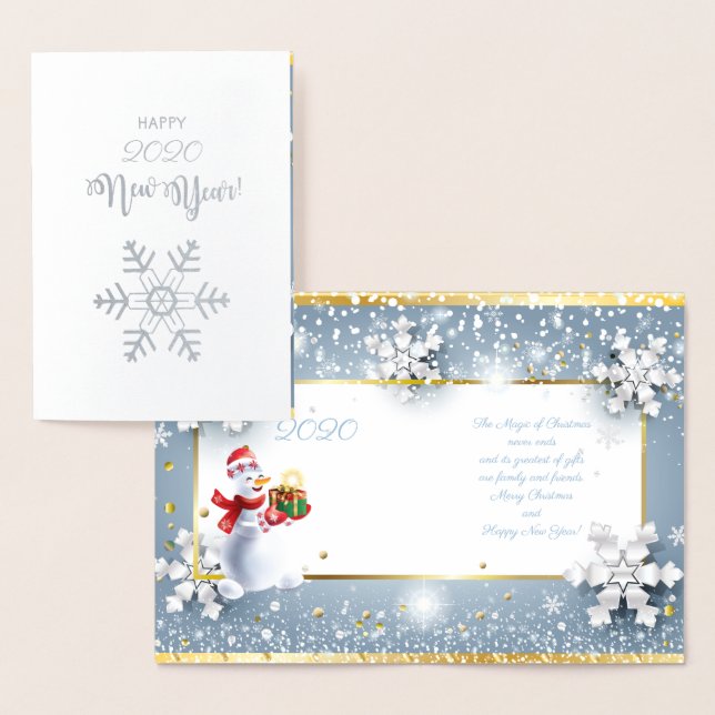Carte Dorée Joyeux Noël et Bonne Année ! Neige XMAS 20XX (Affichage)