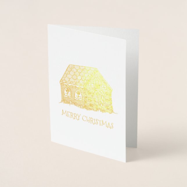 Carte Dorée Joyeux Noël Gingerbread Maison Fêtes Noël (Devant)