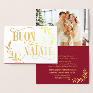 Carte Dorée Joyeux Noël Gold Berries Red Famille Photo