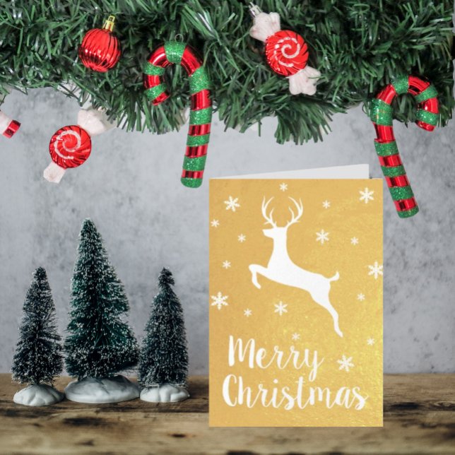 Carte Dorée Joyeux Noël moderne du renne bondissant (Créateur téléchargé)