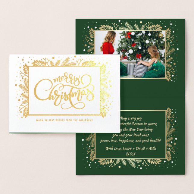 Carte Dorée Joyeux Noël. Photo personnalisée Luxe réel (Affichage)